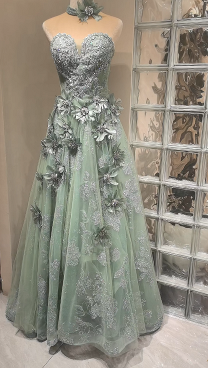 Pretty Green Prom Dress A-Line Tulle Long Evening Dress ED11176