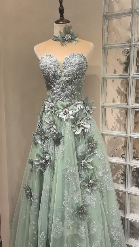 Pretty Green Prom Dress A-Line Tulle Long Evening Dress ED11176