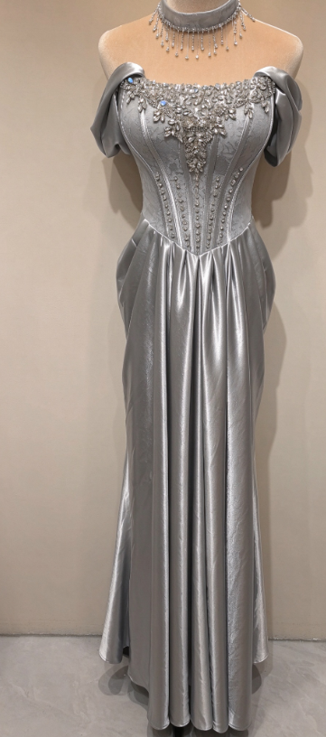 Robe de bal gris joli, robe de soirée longue en satin fourreau ED11177