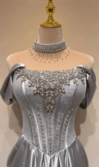 Robe de bal gris joli, robe de soirée longue en satin fourreau ED11177