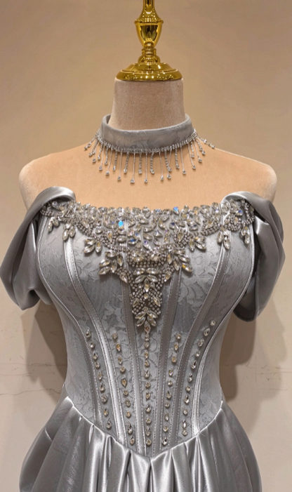 Robe de bal gris joli, robe de soirée longue en satin fourreau ED11177