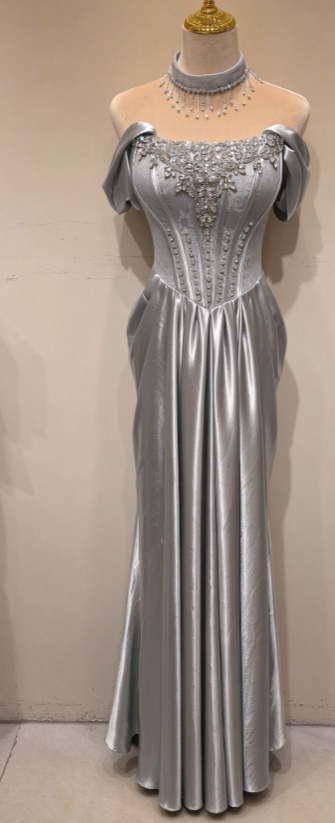 Robe de bal gris joli, robe de soirée longue en satin fourreau ED11177