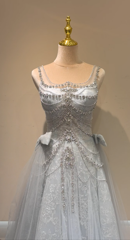 Pretty Blue Prom Dress Sheath Tulle Long Evening Dress ED11178