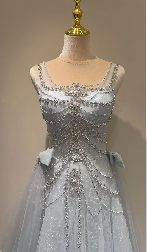 Pretty Blue Prom Dress Sheath Tulle Long Evening Dress ED11178