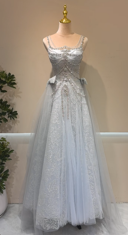 Pretty Blue Prom Dress Sheath Tulle Long Evening Dress ED11178