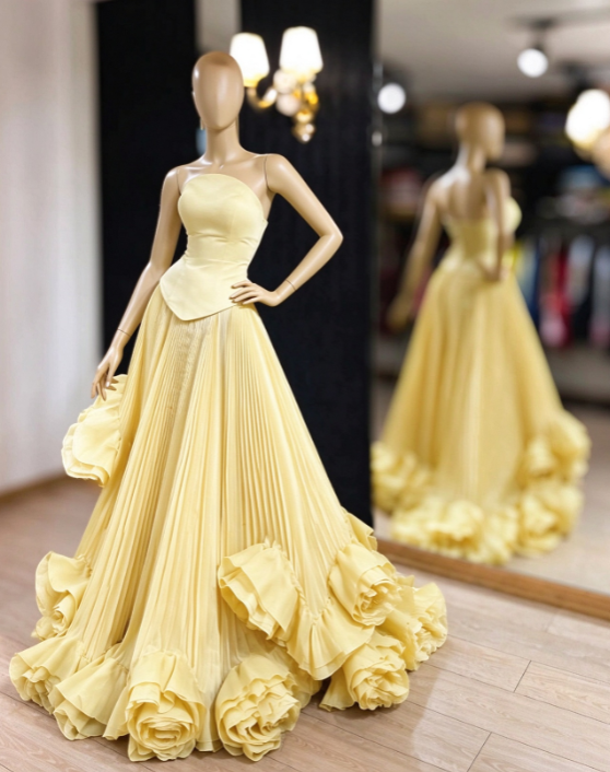 Chic Yellow Prom Dress A-Line Chiffon Long Evening Dress ED11180