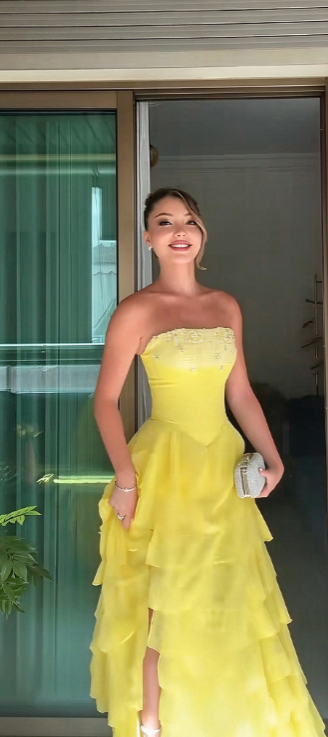 Chic Yellow Prom Dress A-Line Chiffon Long Evening Dress ED11181