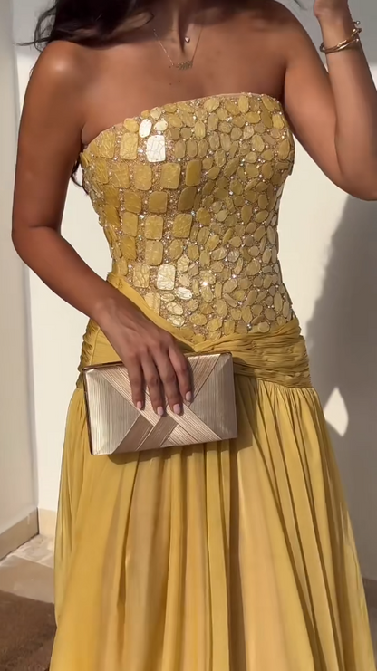 Pretty Yellow Prom Dress Sheath Chiffon Long Evening Dress ED11184