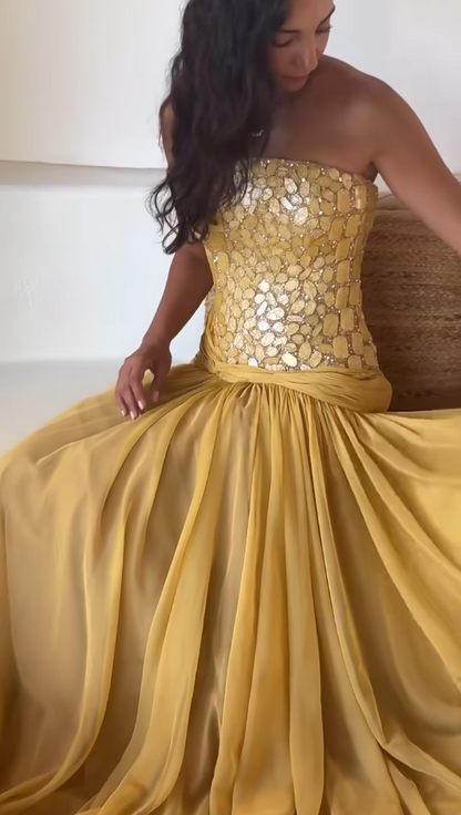 Pretty Yellow Prom Dress Sheath Chiffon Long Evening Dress ED11184
