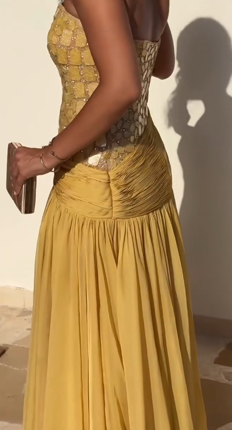 Pretty Yellow Prom Dress Sheath Chiffon Long Evening Dress ED11184