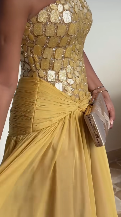 Pretty Yellow Prom Dress Sheath Chiffon Long Evening Dress ED11184