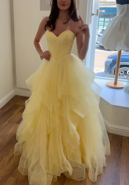 Chic Yellow Prom Dress A-Line Tulle Long Evening Dress ED11185