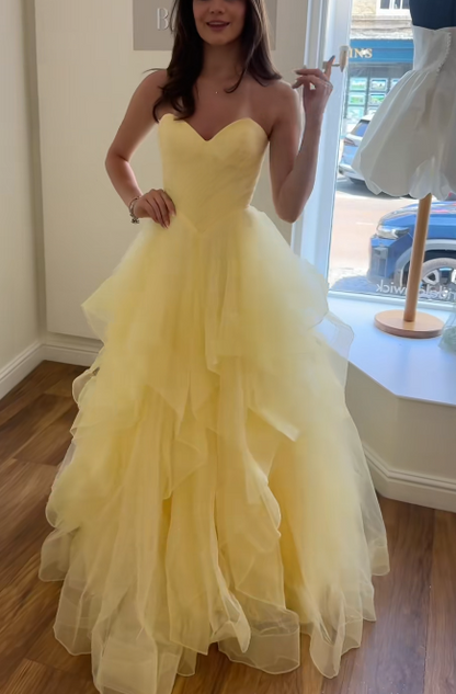 Chic Yellow Prom Dress A-Line Tulle Long Evening Dress ED11185