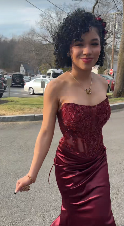 Chic Red Prom Dress Sheath Satin Long Evening Dress ED11192