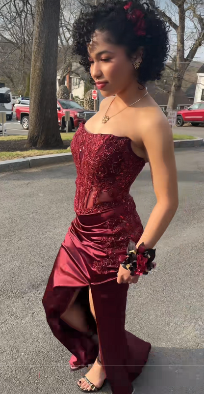 Chic Red Prom Dress Sheath Satin Long Evening Dress ED11192