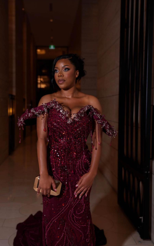 Robe de bal chic bordeaux fourreau en tulle perlée robe de soirée longue ED11195