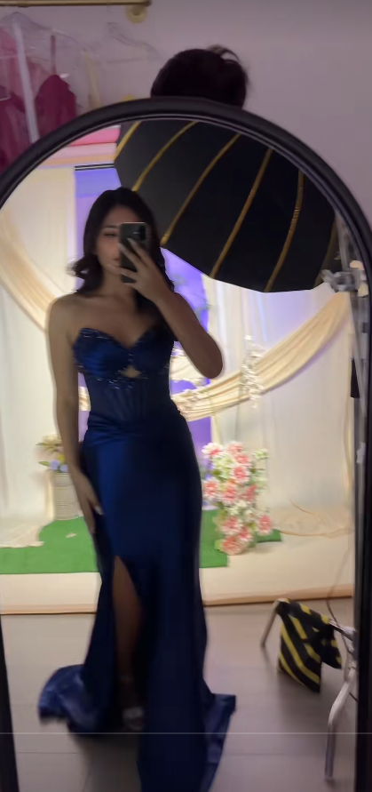 Chic Blue Prom Dress Sheath Satin Long Evening Dress ED11198