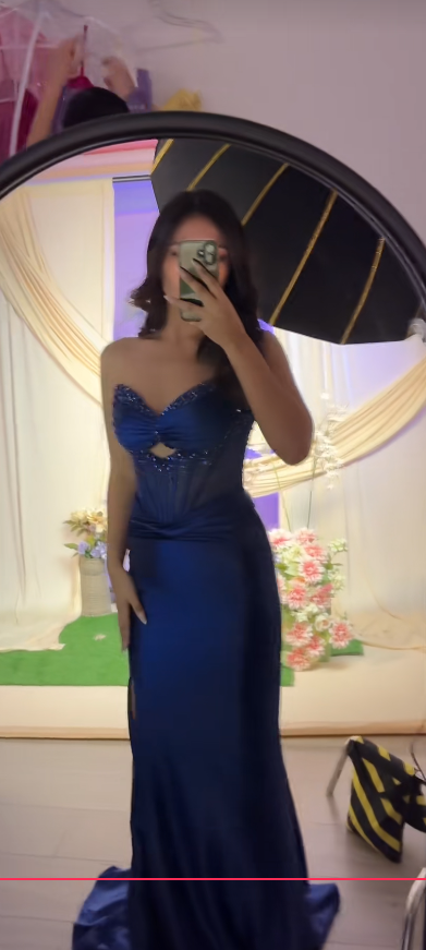 Chic Blue Prom Dress Sheath Satin Long Evening Dress ED11198
