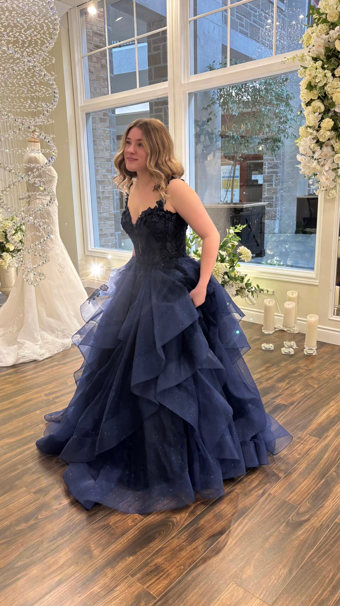 Chic Navy Blue Prom Dress A-Line Tulle Long Evening Dress ED11199