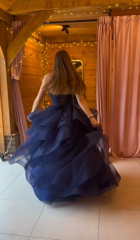 Chic Navy Blue Prom Dress A-Line Tulle Long Evening Dress ED11200