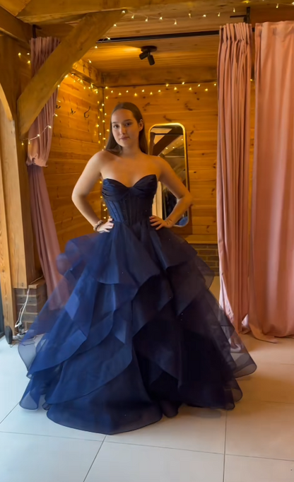 Chic Navy Blue Prom Dress A-Line Tulle Long Evening Dress ED11200
