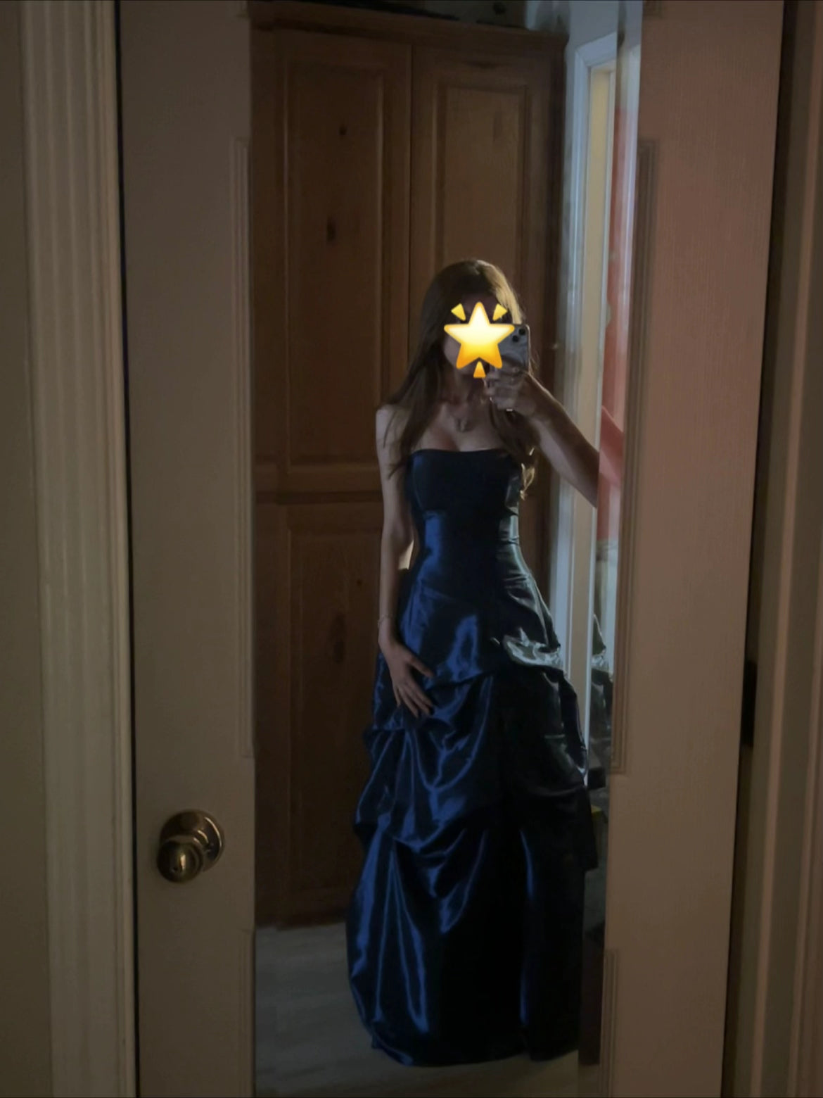 Chic Navy Blue Prom Dress A-Line Satin Long Evening Dress ED11201