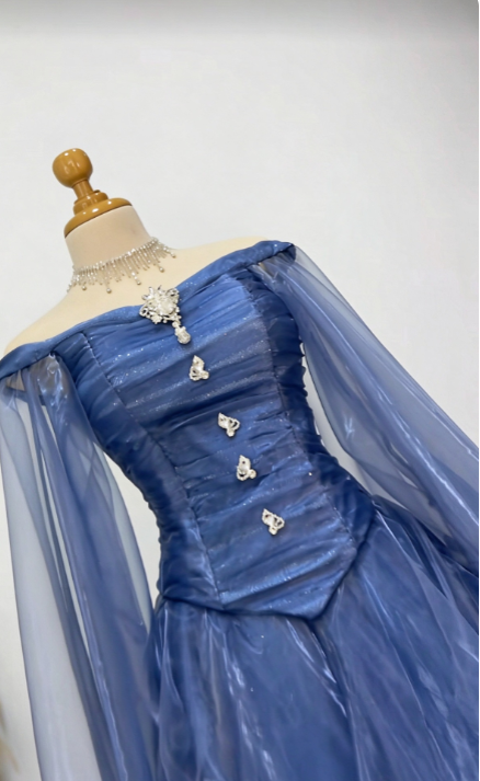 Chic Navy Blue Prom Dress Sheath Tulle Long Evening Dress ED11206