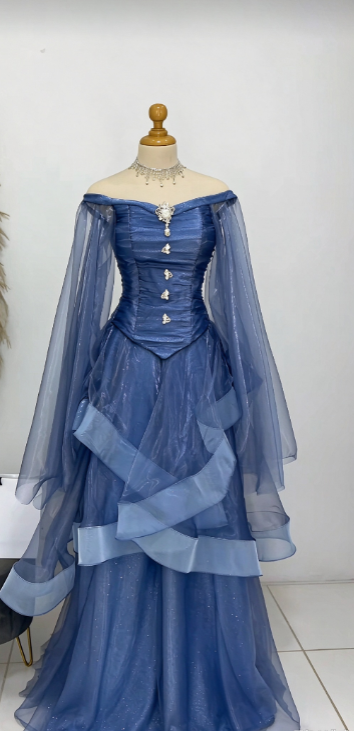 Chic Navy Blue Prom Dress Sheath Tulle Long Evening Dress ED11206