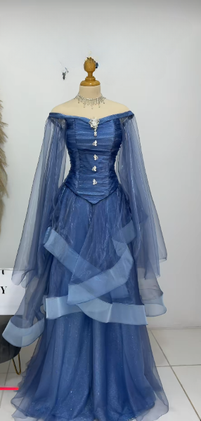 Chic Navy Blue Prom Dress Sheath Tulle Long Evening Dress ED11206