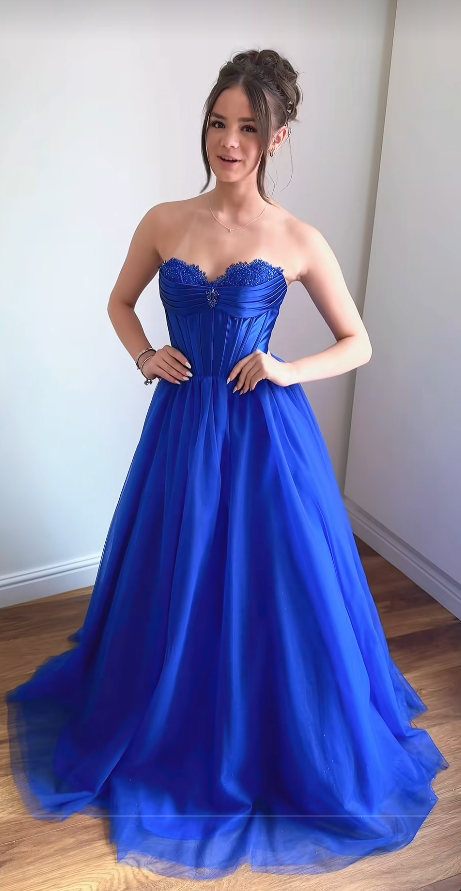 Chic Royal Blue Prom Dress A-Line Tulle Long Evening Dress ED11212
