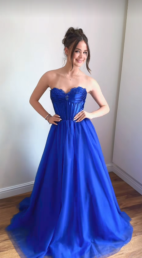 Chic Royal Blue Prom Dress A-Line Tulle Long Evening Dress ED11212