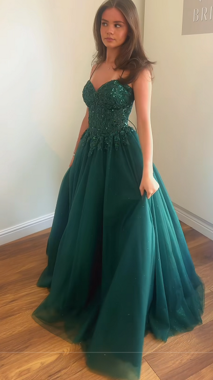 Chic Dark Green Prom Dress A-Line Tulle Long Evening Dress ED11216
