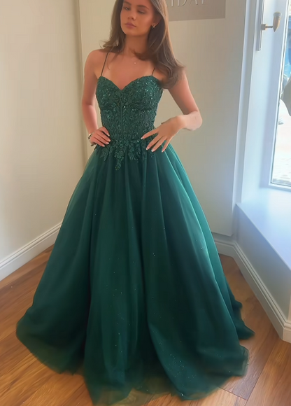 Chic Dark Green Prom Dress A-Line Tulle Long Evening Dress ED11216