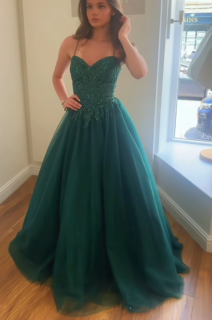 Chic Dark Green Prom Dress A-Line Tulle Long Evening Dress ED11216