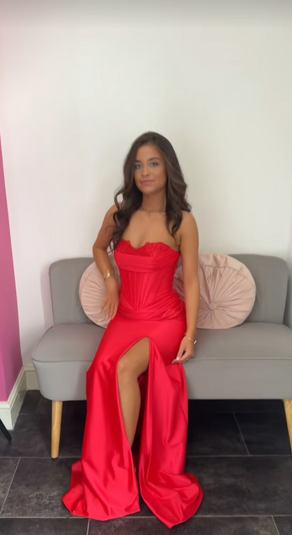 Chic Red Prom Dress Sheath Satin Long Evening Dress ED11217