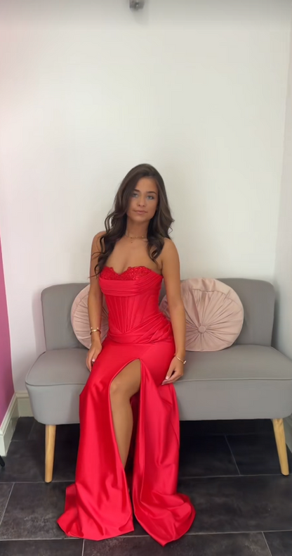 Chic Red Prom Dress Sheath Satin Long Evening Dress ED11217