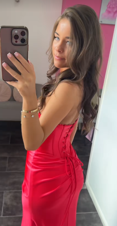Chic Red Prom Dress Sheath Satin Long Evening Dress ED11217