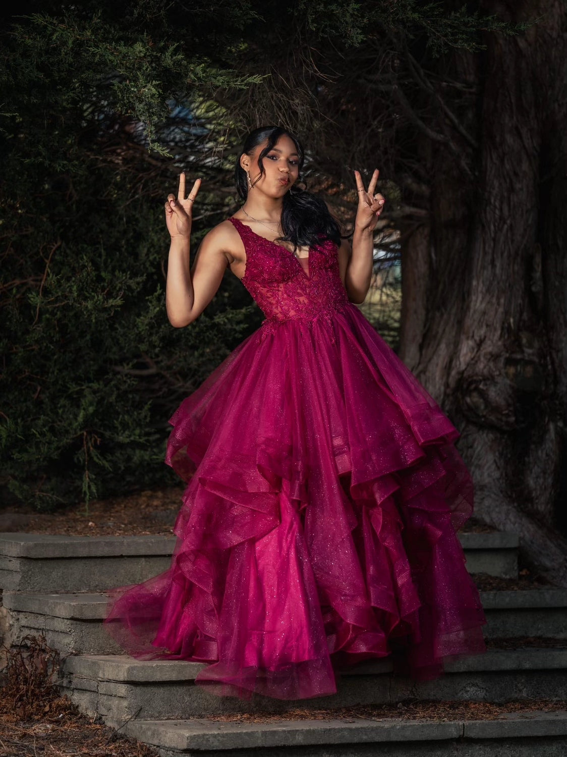 Chic Magenta Prom Dress A-Line Tulle Long Evening Dress ED11218