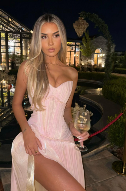 Chic Pink Prom Dress Sheath Chiffon Long Evening DressED11223