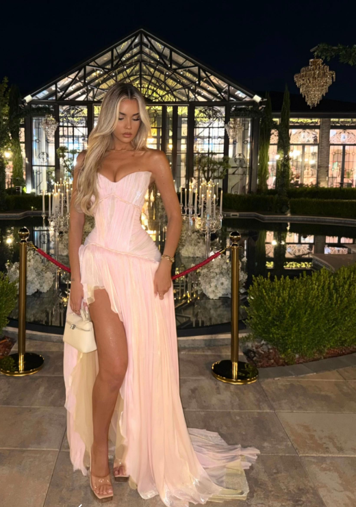 Chic Pink Prom Dress Sheath Chiffon Long Evening DressED11223