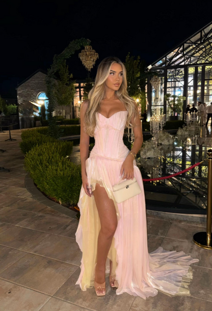 Chic Pink Prom Dress Sheath Chiffon Long Evening DressED11223