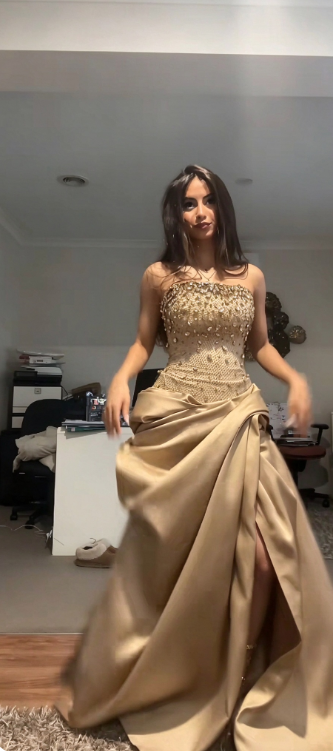 Chic Champagne Prom Dress Sheath Satin Long Evening Dress ED11224