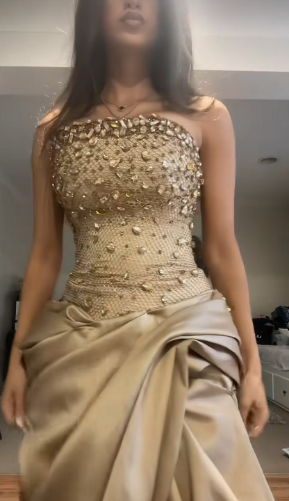 Chic Champagne Prom Dress Sheath Satin Long Evening Dress ED11224