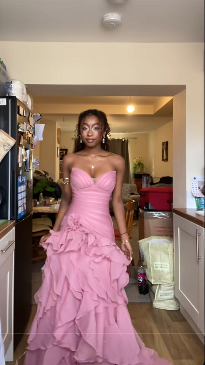 Chic Pink Prom Dress Sheath Chiffon Long Evening Dress ED11225