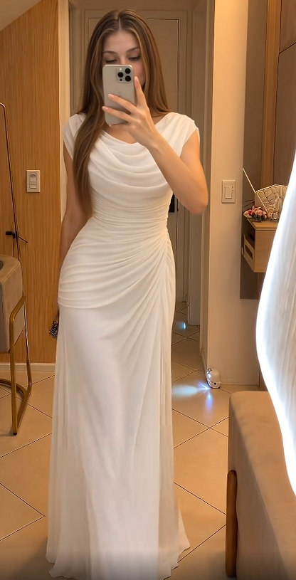 Chic White Prom Dress Sheath Chiffon Long Evening Dress ED11229