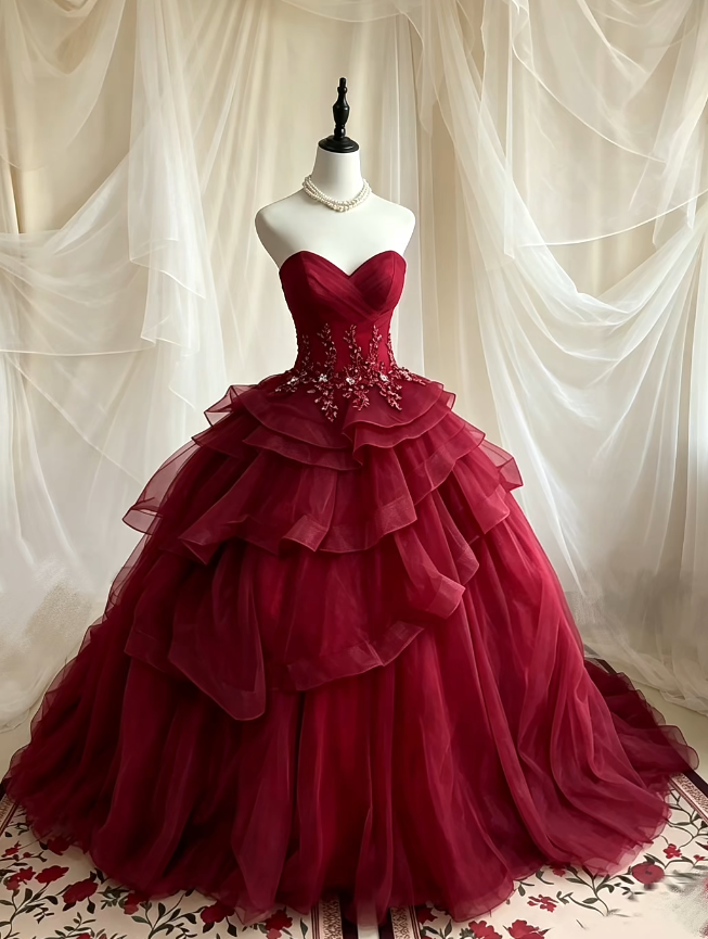 Chic Red Prom Dress A-Line Tulle Long Evening Dress ED11231