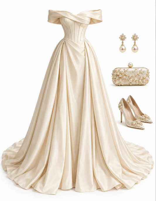Chic White Prom Dress A-Line Satin Long Evening Dress ED11234