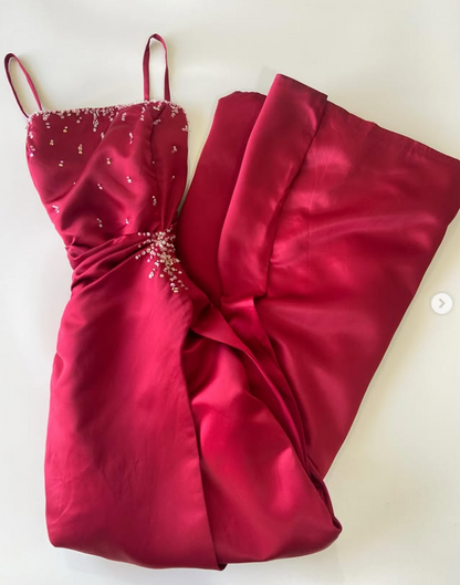 Chic Red Prom Dress Sheath Satin Long Evening Dress ED11238