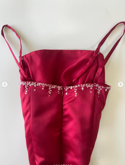 Chic Red Prom Dress Sheath Satin Long Evening Dress ED11238