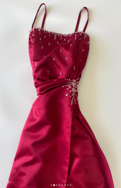 Chic Red Prom Dress Sheath Satin Long Evening Dress ED11238